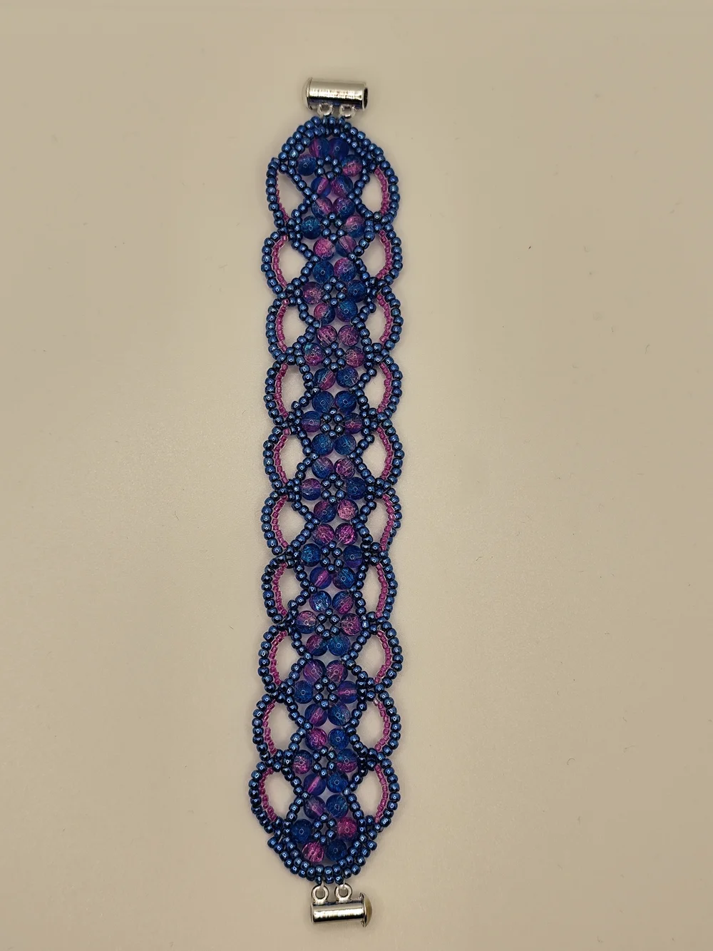 Handcrafted Blue and Purple Beaded Lace Bracelet